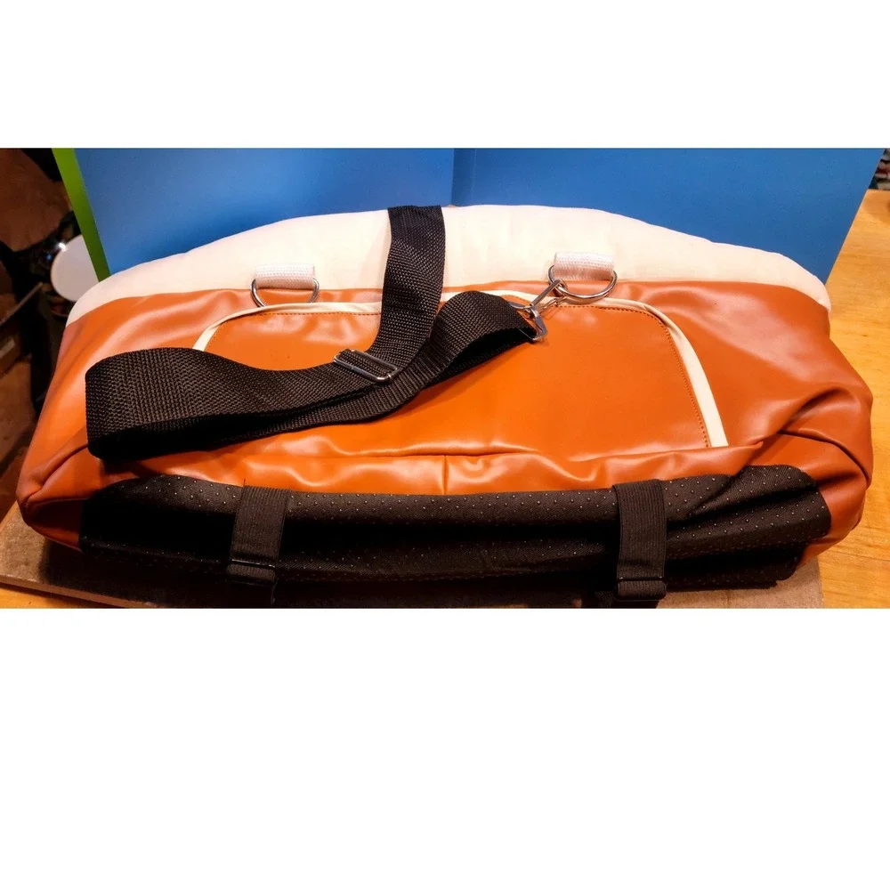 Brown Faux Leather and Cream Canvas Small Pet Carrier Bag with Shoulder Strap